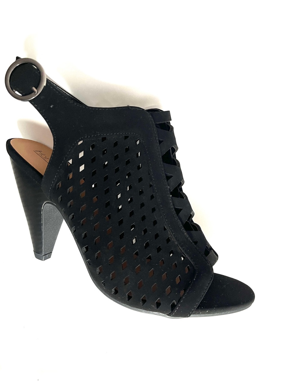 Hot Tomato Xenia Black Suede Open Toe Perforated Slingback Sz 9W